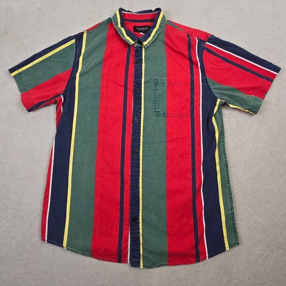 Pacsun Button Down Shirt Large Multicolor Vertical Striped Y2K Style Preppy Red